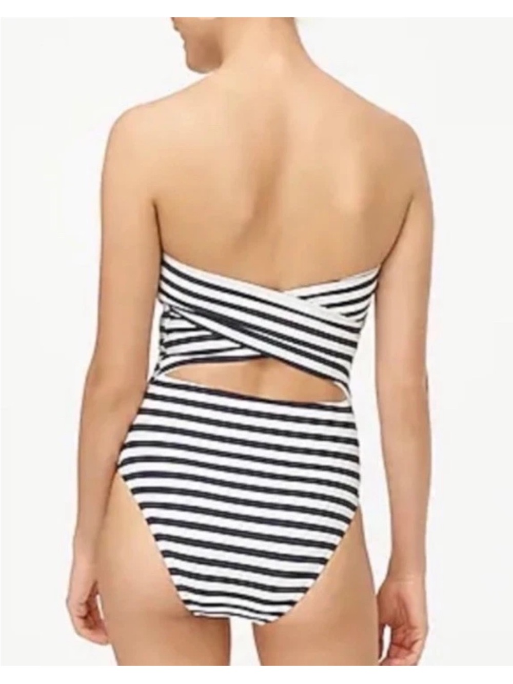 J.Crew Cross-Back Bandeau One-Piece Swimsuit in Classic Stripe 4 no straps